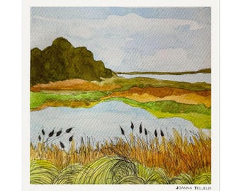 L'ardoise, Nova Scotia Marshland Watercolor Landscape Poster | Textured Matte Art Print