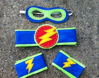 Boys Superhero Mask/Cuff/Belt set- Christmas costume-Customize- Superhero Accessory-Superhero Dress Up Party