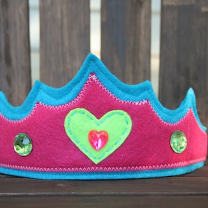 Felt Princess Crown-Perfect Christmas Gift-Heart Rhinestone Crown- Customize-Girls Dress Up- Pink Princess Costume