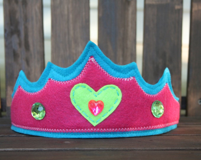 Felt Princess Crown-Perfect Christmas Gift-Heart Rhinestone Crown- Customize-Girls Dress Up- Pink Princess Costume