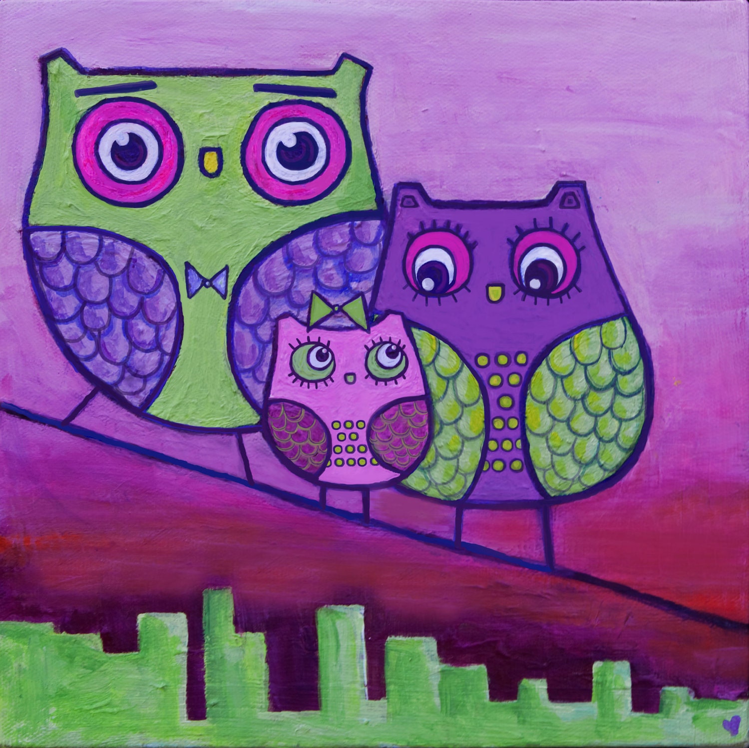 Pink Owls Nursery Print Etsy