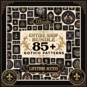 Entire Shop Cross Stitch Bundle: 85+ Gothic, Witchy & Medieval PDF Patterns, Lifetime Access