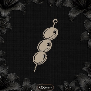 Patrón de punto de cruz de rama de olivo en PDF, Olivos en punto de cruz, Decoración mediterránea, Bordado botánico en negro, Monocromo, Tela Aida negra, Un color