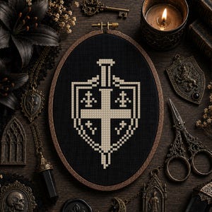 Knight Shield Cross Stitch Pattern PDF, Mini Cross Stitch, 1 Color Pattern, Medieval Heraldry, Blackwork Pattern, Instant Download