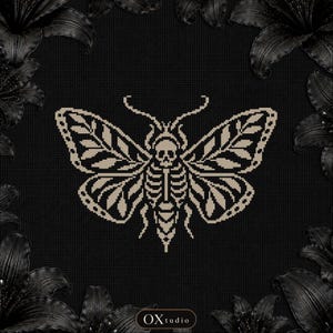 Deaths Head Moth Cross Stitch Pattern, Gothic Skull Moth Blackwork, Dark Academia Insect, Macabre One Color PDF Pattern