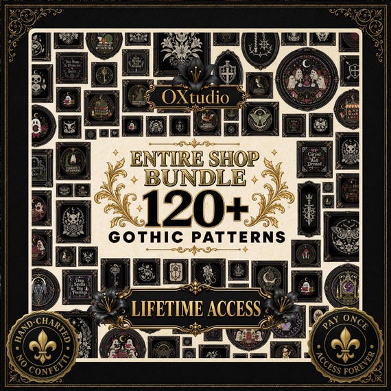Entire Shop Cross Stitch Bundle: 120+ Gothic, Witchy & Medieval PDF Patterns, Lifetime Access