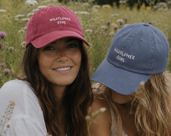 Wildflower Soul Hat, Embroidered Wildflower Cap, Nature Lover Gift, Cottagecore Baseball Hat, Botanical Boho Cap, Floral Aesthetic