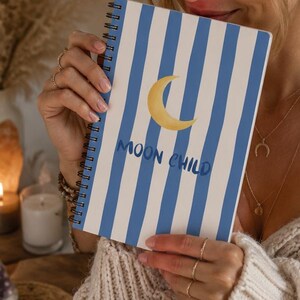 Notizbuch A5 für Frauen, Journal mit Spiralbindung, Boho Tagebuch, Geschenk für Freundin, Moon Child, Sketchbook,Mond Journal, Arbeitshelfer image 1
