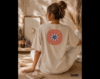 Oversize Shirt Magical mit Rückenprint – Boho Sonne T-Shirt – Spirituelles Baumwollshirt – Mystisches Unisex Shirt – Geschenk für Frauen