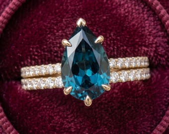 Blue Topaz Bridal Ring Set Women, Blue Topaz Engagement  Ring, Gold Stacking Wedding Band, Promise Gift For Her, December Birthstone Ring