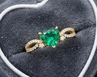 Genuine Emerald Promise Ring Heart shaped emerald engagement ring 14k gold heart wedding ring for women May Birthstone Gift For Her