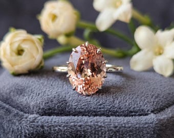 Oval Cut Morganite Solitaire Ring In 925 Sterling Silver , Pink Proposal Ring , Anniversary Ring For Wife , Jewelry Gift For Her