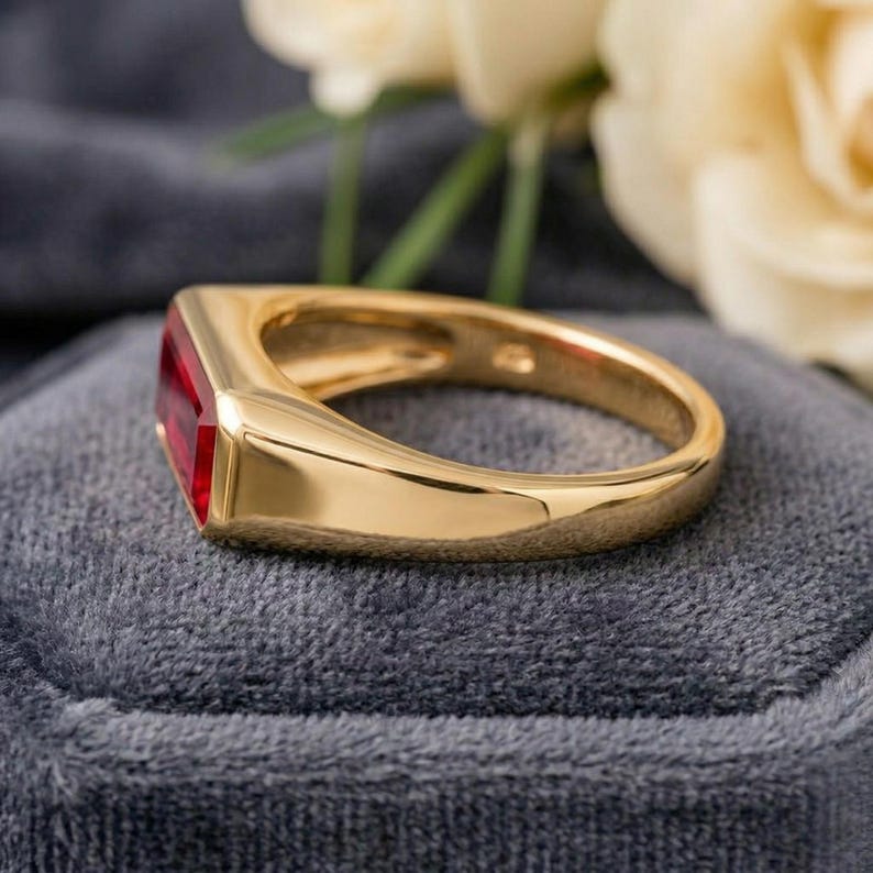 Baguette Pink Sapphire Engagement Ring, Lab Created Solitaire Sterling ...