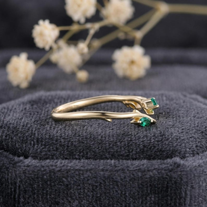 Marquise Emerald Leaf Stacking Band, 14k Gold Curved Wedding Ring, Lab ...