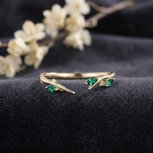 Anillo de boda de esmeralda marquesa, delicado anillo apilable con forma de hoja, anillo de promesa nupcial a juego, anillo de aniversario abierto para anillo solitario.