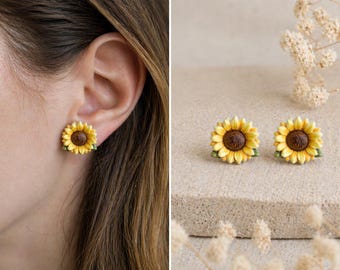Orecchini a girasole, orecchini a lobo a forma di girasole, gioielli floreali, graziosi orecchini estivi