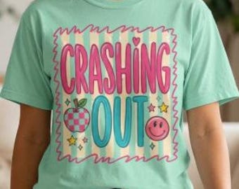 Crashing Out Teacher Shirt, Overwhelmed Educator Shirt, Teacher Burnout Tee, Checkered Apple Graphic Shirt, Coquette Teacher Gift