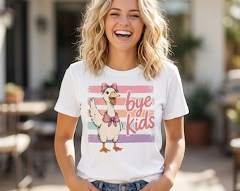 Personalized Goose Teacher TShirt, Front & Back Graphic, Bye Kids Summer Era Goose Tee, Custom Summer Era Shirt, TeacherVacation Shirt