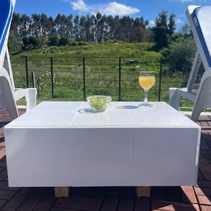 Mesa de centro de azulejos blancos hecha a mano para interior/exterior
