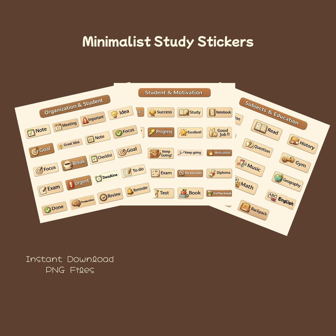Study Sticker Transparent Minimalist Study Stickers | Beige Planner Digital Stickers (instant ...