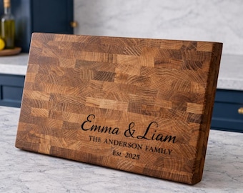 Tabla de cortar de roble grabada de 30 x 40 cm, bloque de carnicero de grano final, tabla de embutidos personalizada, regalo de cocina personalizado, regalo de boda