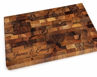 Large Walnut Cutting Board End Grain Butcher Block Personalized Charcuterie Board Wedding Gift 11.8 x 15.7 inch