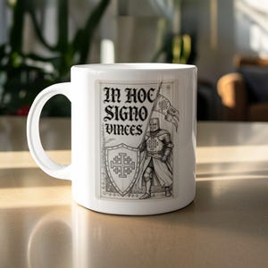 In Hoc Signo Vinces Knight Mug, Medieval Crusader Drinkware, History Lover Gift