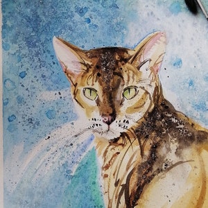 Martinefa's Original acquerello e inchiostro "Chat" - (Gatto)