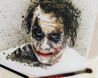Art print affiche poster (Numbered and signed by artist) - Martinefa&#39;s painting &quot;JOKER&quot; character of “The Dark Knight” movie - 27 x 33 cm