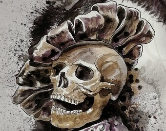 Original painting by Martinefa "MÂNES #4" - Portrait of a costumed skeleton - 22,5 x 30,5 cm - Home decoration