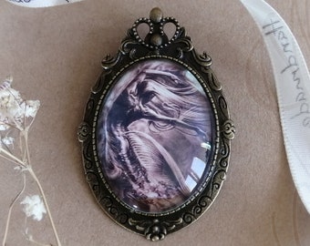 Drawing by martinefa &quot;SIRÈNE&quot; (Mermaid) mounted in brooch, Victorian style