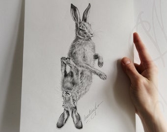 Martinefa's original drawing - "HARES" - Unique piece