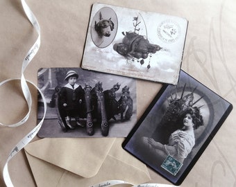 Trio of Martinefa&#39;s Postcards &quot;PORTRAITS VOLUMIQUES&quot; - 14,8 x 10,5 cm
