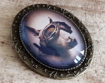 Artwork by martinefa "LONA FLY" mounted in brooch, Steampunk style