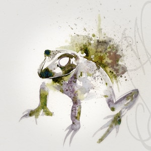 L'acquerello e l'inchiostro originali di Martinefa, presentato in cornice personalizzata a mano - "Frog"