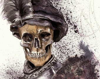 Art print affiche poster - Martinefa's painting "MÂNES #3" - Portrait of a costumed skeleton - 21 x 29,5 cm (A4) - Home decoration