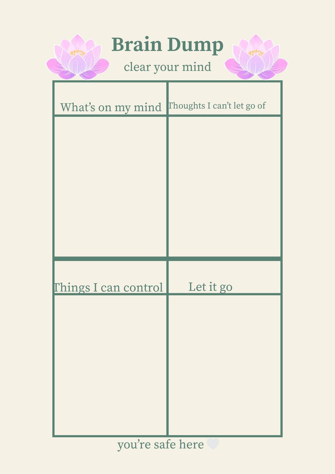 Brain Dump Worksheet, Overthinking Help, Anxiety Relief, Clear Your ...