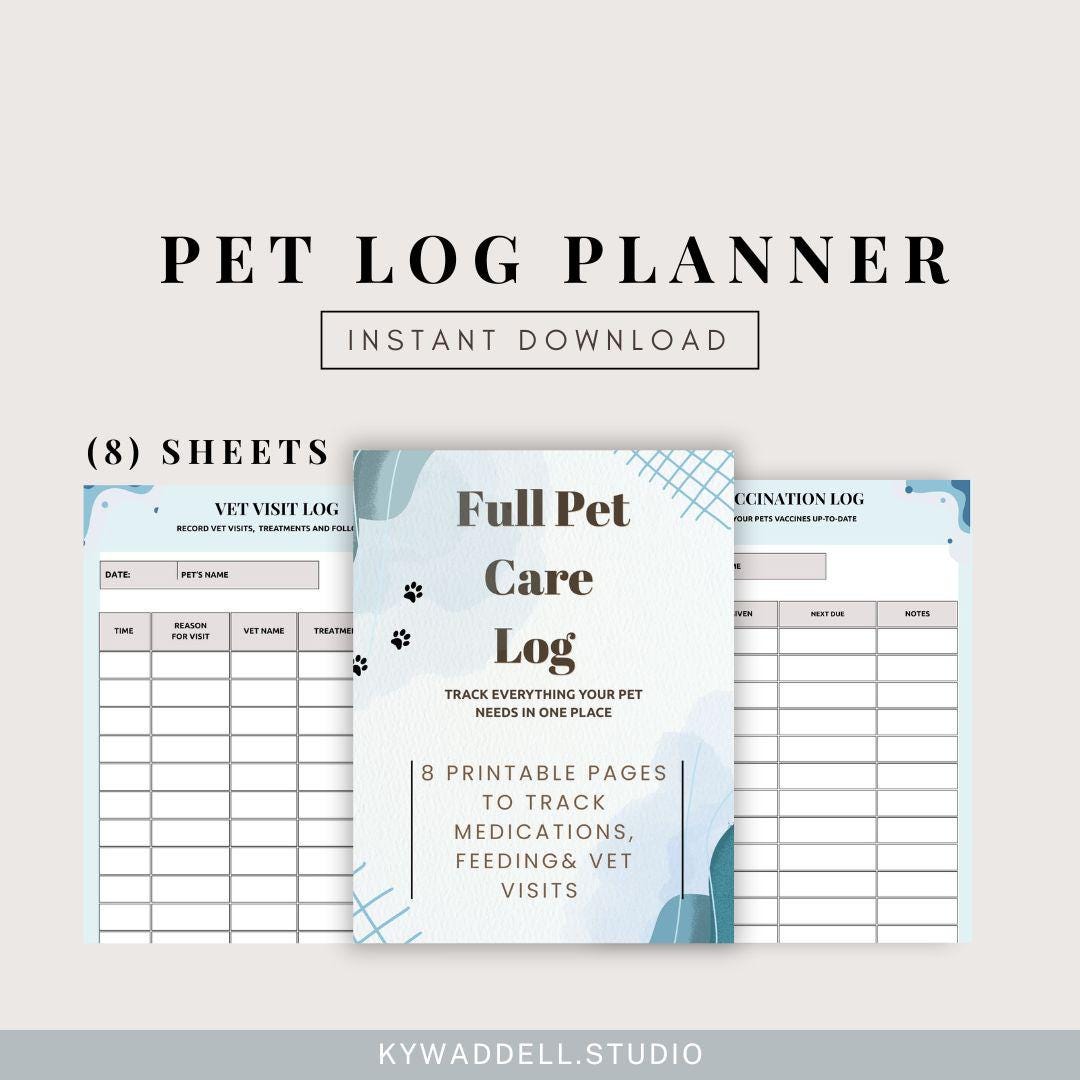 Pet Care Tracker Digital Download Printable Pet Log Vaccines Feeding ...