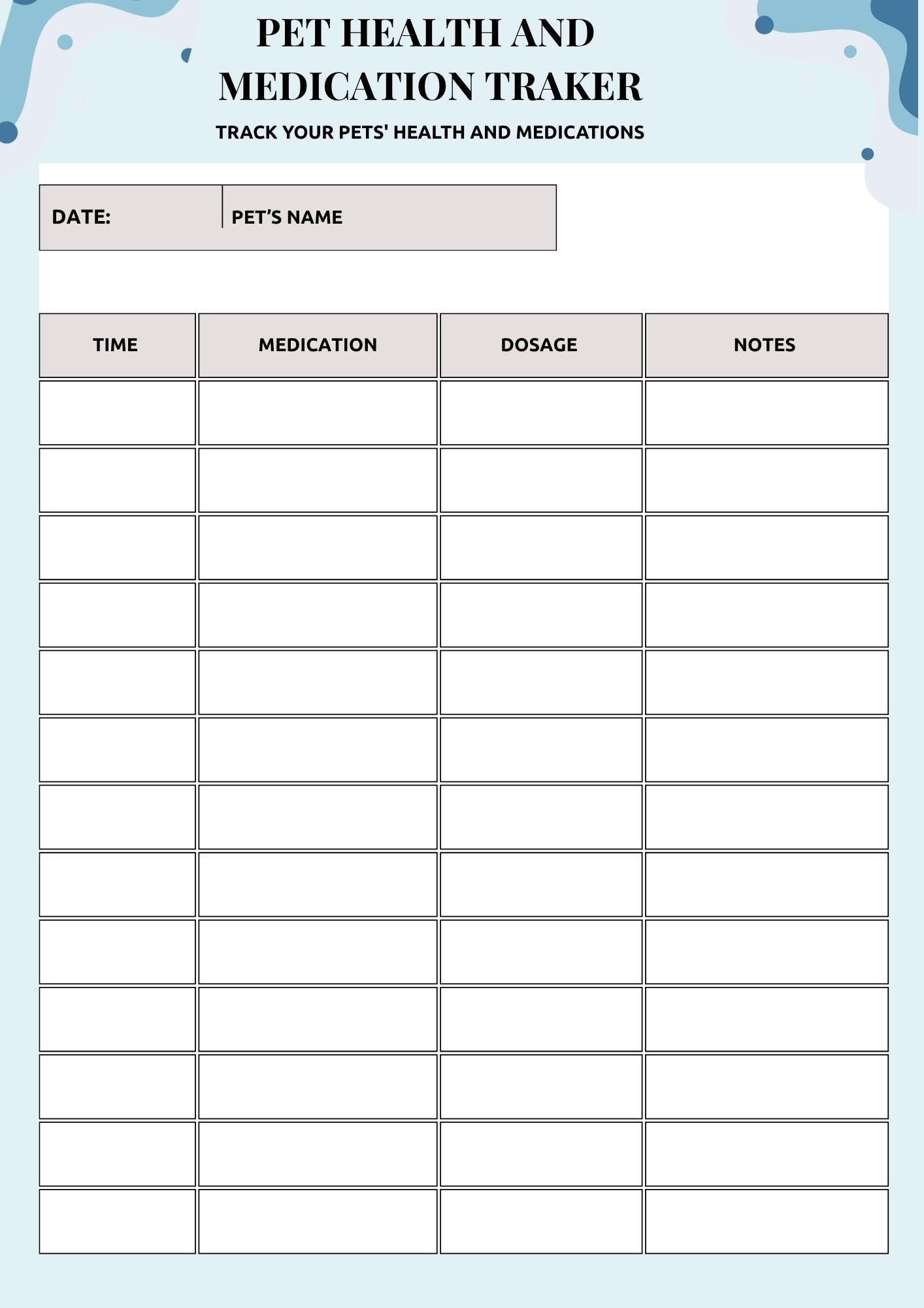 Pet Care Tracker Digital Download Printable Pet Log Vaccines Feeding ...