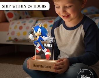 Personalized Sonic the Hedgehog Light With Kid Name, Birthday Gift For Him, Gift For Boy, Shower Gift, Boys Night Light, Kids Bedside Lamp