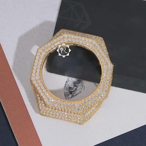 Iced Out Gold Watch Bezel for GA2100 Style Watch, Moissanite Bust Down Mod Kit