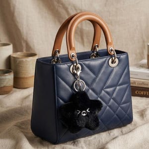 Cute Gothic Plush Black Luminous Pentagonal Heart Bag Charm, Soft Toy Purse Charm, Handmade Cute Handbag Charms