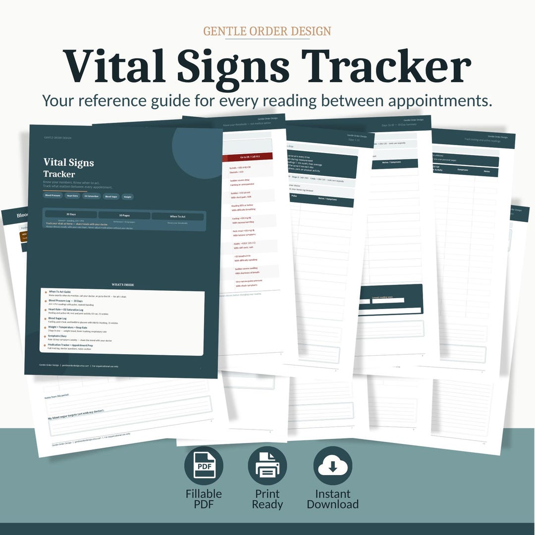 Sign Without Tracker Vital Signs Tracker Printable | Blood Pressure Log and Symptom Tracker ...