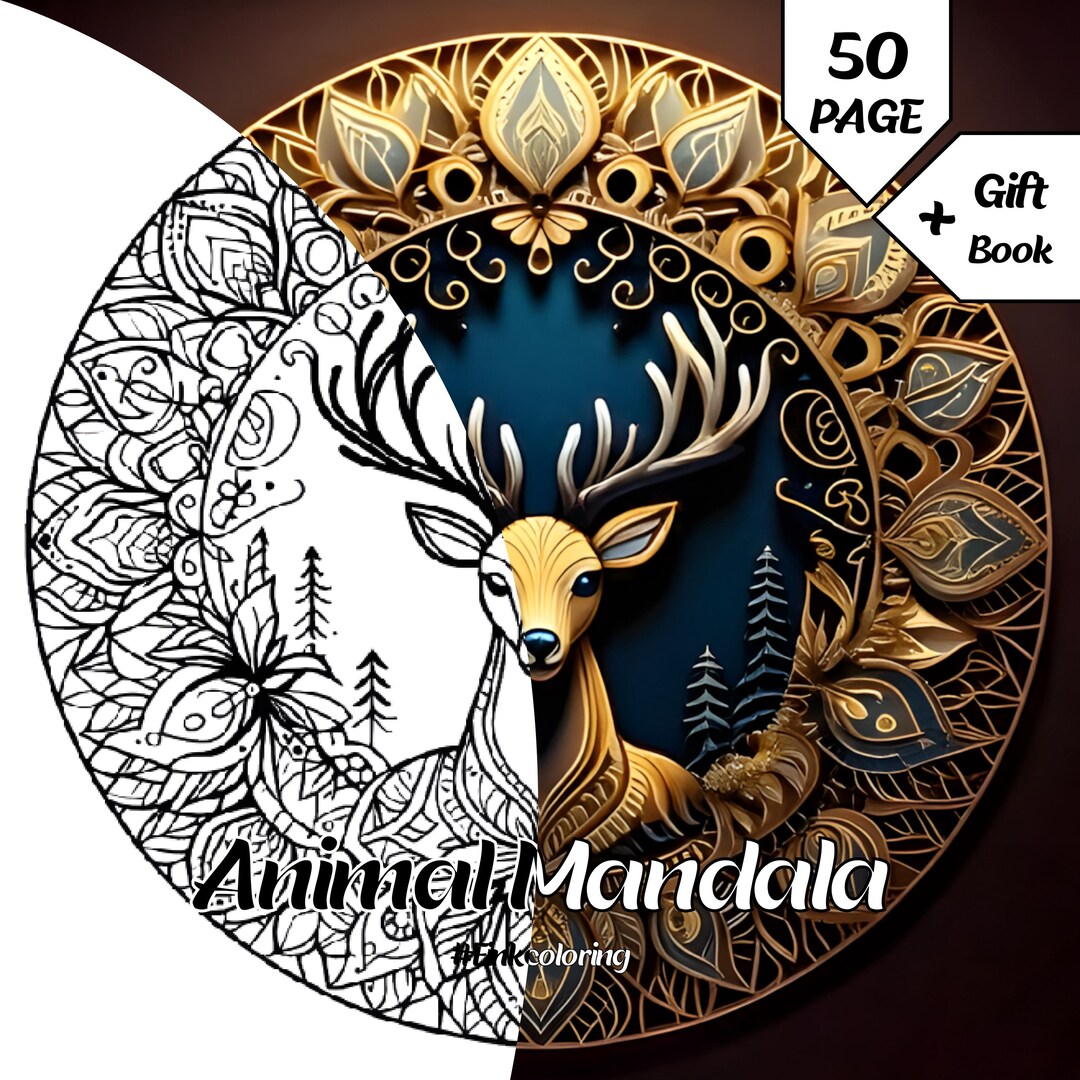 Animal Mandala Coloring Book Printable, 50 Sheets PDF, Relaxing Art ...