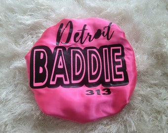 Rep Your City Satin Bonnet, Custom Satin Bonnet, Personalized Bonnets, Baddie Bonnet, Detroit Baddie