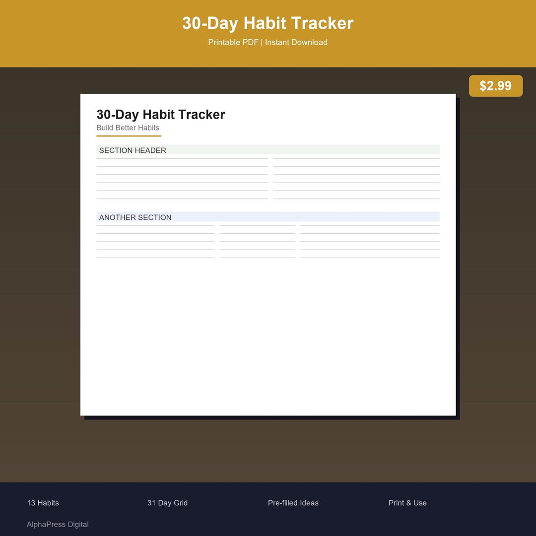 30 Day Habit Tracker Printable, Monthly Habit Tracker, Goal Tracker ...