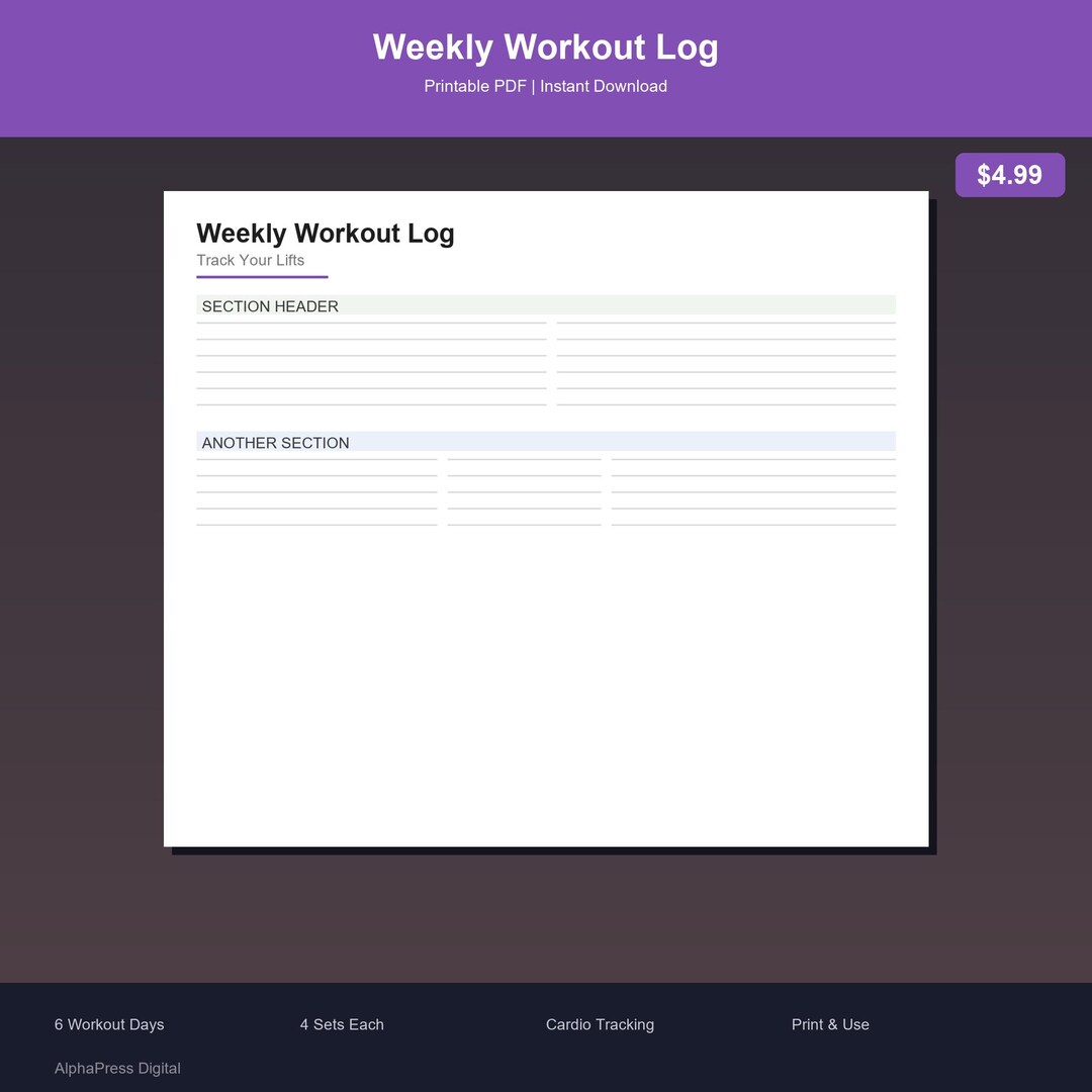 Weekly Workout Log Printable, Gym Planner, Fitness Tracker, Exercise ...
