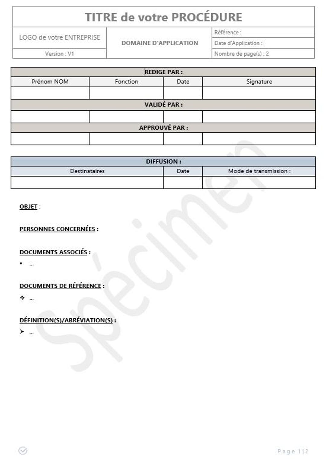 Modèle De Procédure Modifiable (word) - Etsy