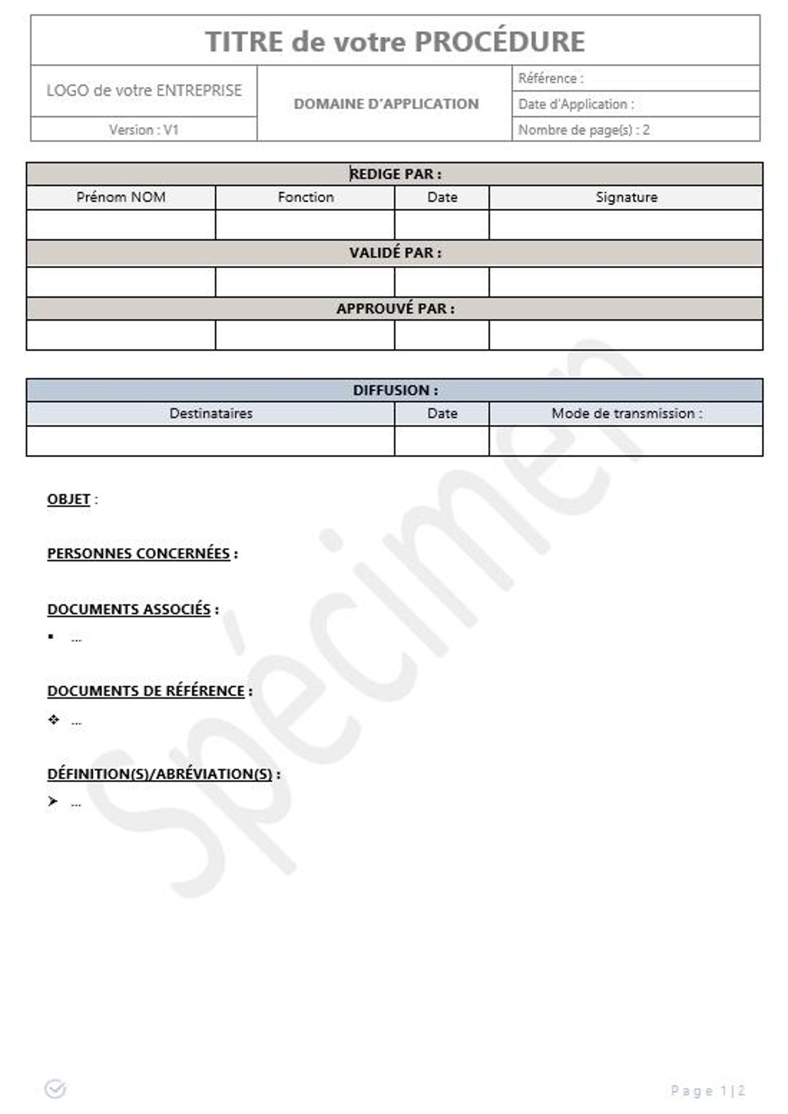 Modèle De Procédure Modifiable (word) - Etsy