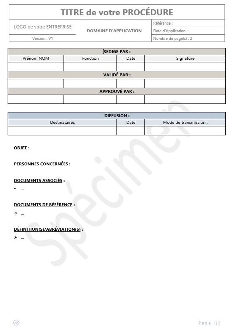 Modèle De Procédure Modifiable (word) - Etsy